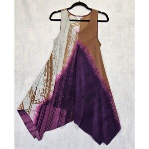 Garnet Hill Silk Blouse Sz 8 M Shirt Top Tie Dye‎ Tank Boho Hippie Purple Brown